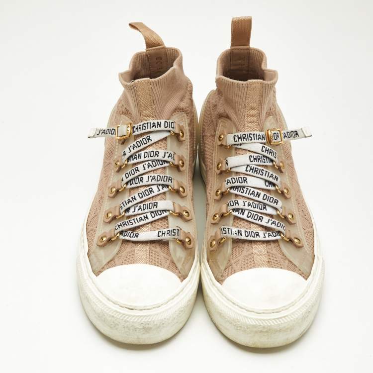 مملوكة مسبقًا Dior Beige Knit Fabric Walk'n'Dior High Top Sneakers Size 36