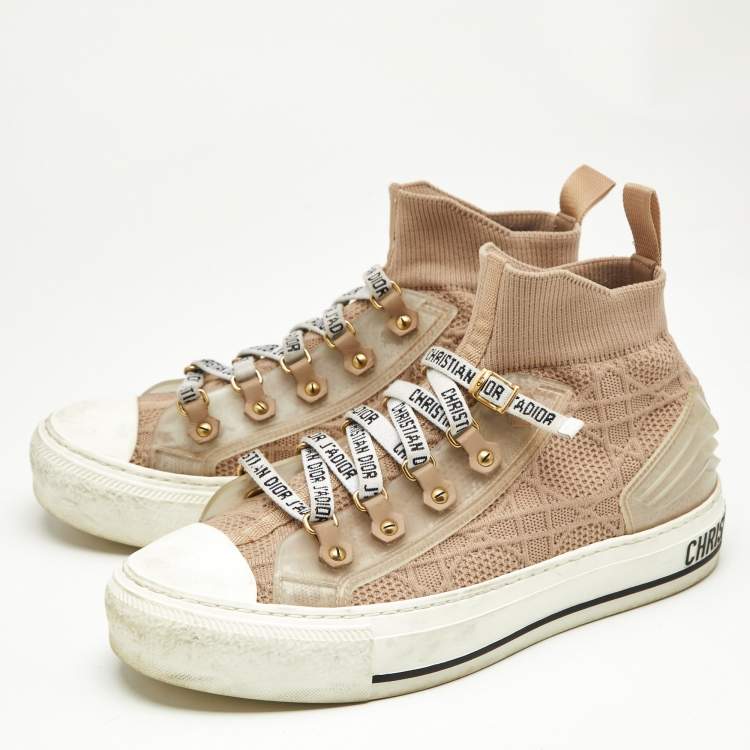 مملوكة مسبقًا Dior Beige Knit Fabric Walk'n'Dior High Top Sneakers Size 36
