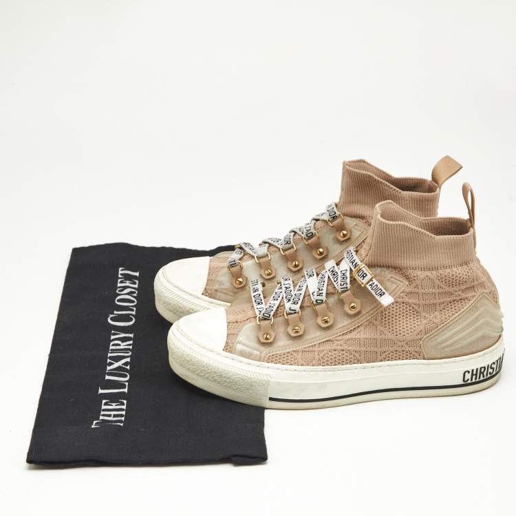 مملوكة مسبقًا Dior Beige Knit Fabric Walk'n'Dior High Top Sneakers Size 36