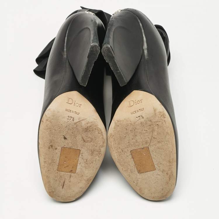 Pre Owned Dior Black Leather Ankle Tie Up Mules Size 37.5