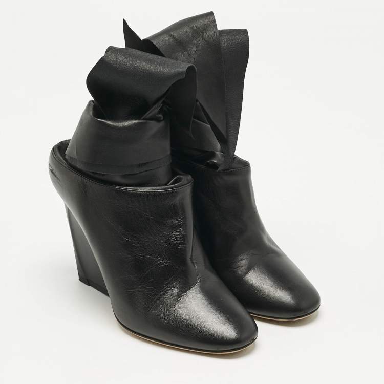 Pre Owned Dior Black Leather Ankle Tie Up Mules Size 37.5