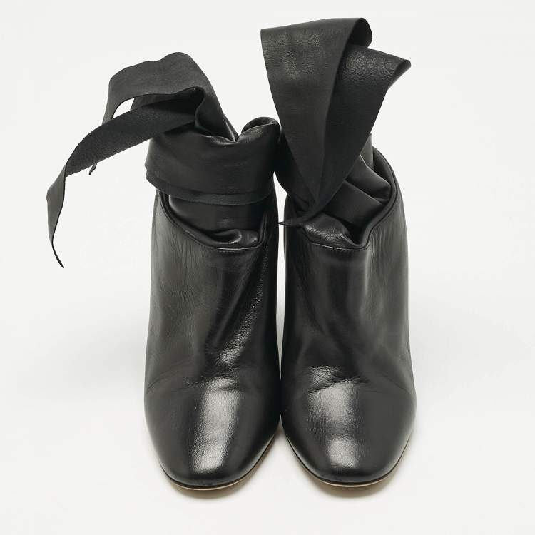Pre Owned Dior Black Leather Ankle Tie Up Mules Size 37.5