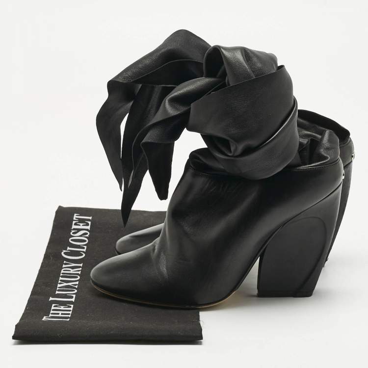Pre Owned Dior Black Leather Ankle Tie Up Mules Size 37.5