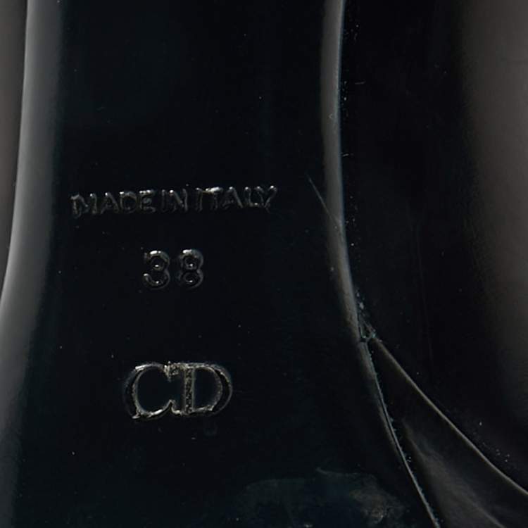 Pre Owned Dior Navy Blue Leather Logo Plaque Peep Toe Pumps Size 38