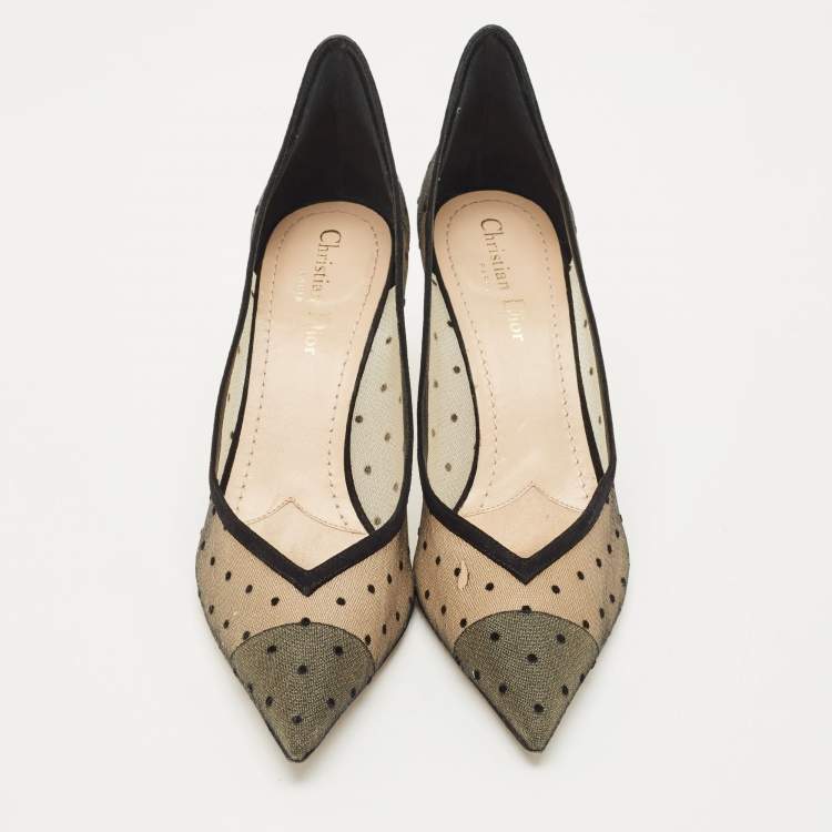 Pre Owned Dior Black Mesh and Suede Polka Dot D-Moi Pointed Toe Pumps Size 40