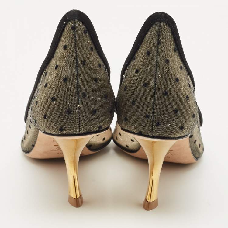 Pre Owned Dior Black Mesh and Suede Polka Dot D-Moi Pointed Toe Pumps Size 40