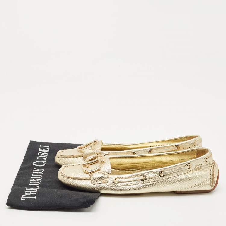 مملوكة مسبقًا Dior Gold Leather 'CD' Logo Ballet Flats Size 38