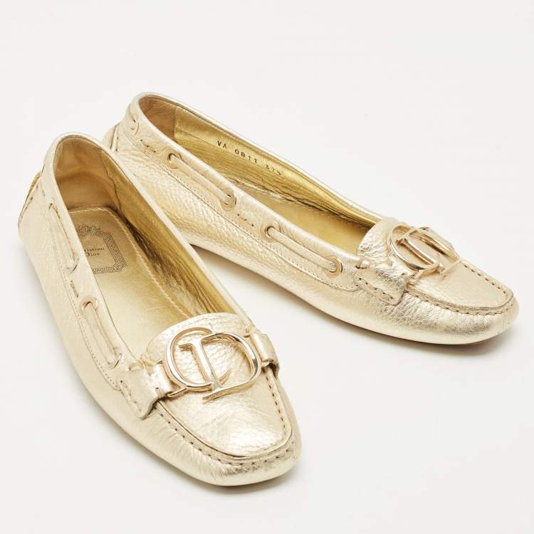 مملوكة مسبقًا Dior Gold Leather 'CD' Logo Ballet Flats Size 38
