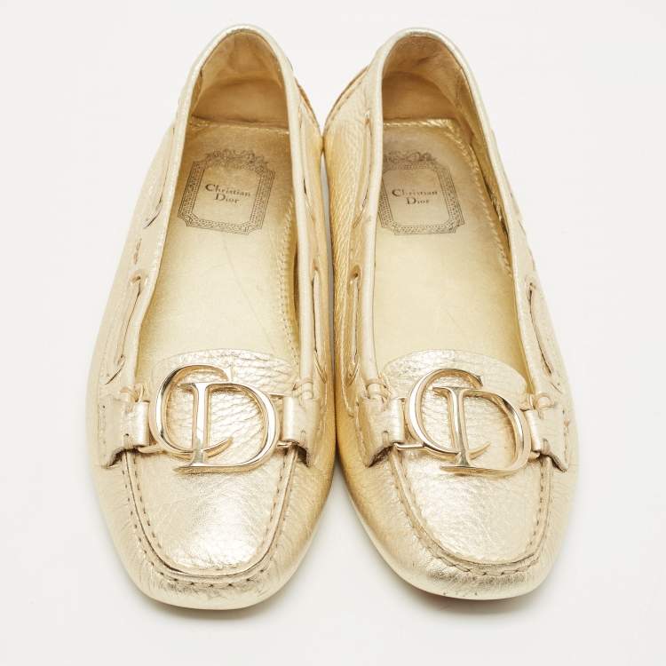 مملوكة مسبقًا Dior Gold Leather 'CD' Logo Ballet Flats Size 38