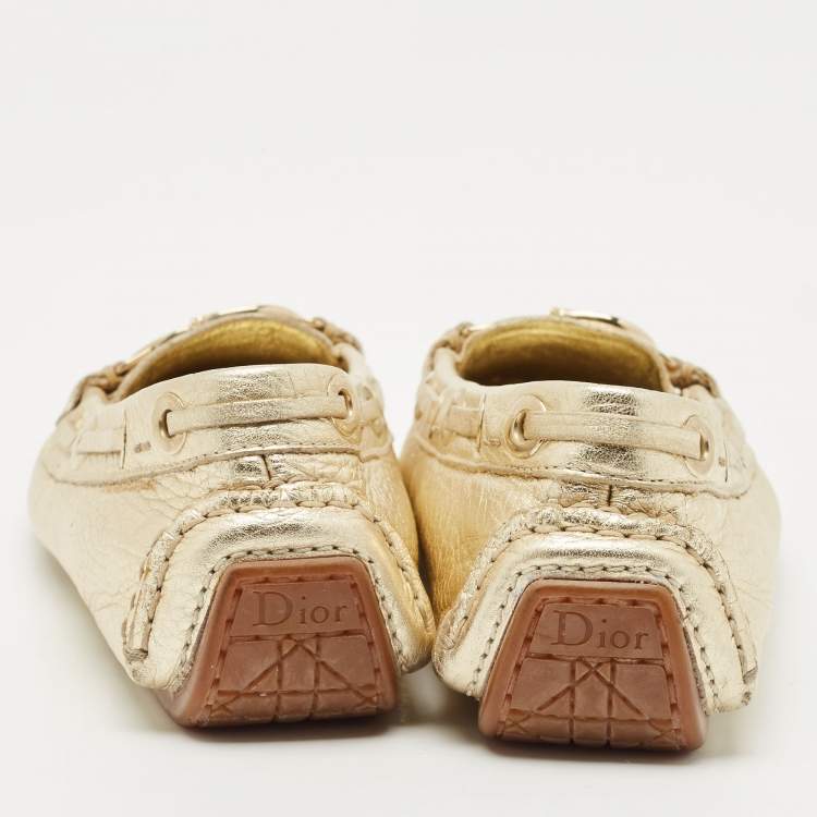 مملوكة مسبقًا Dior Gold Leather 'CD' Logo Ballet Flats Size 38