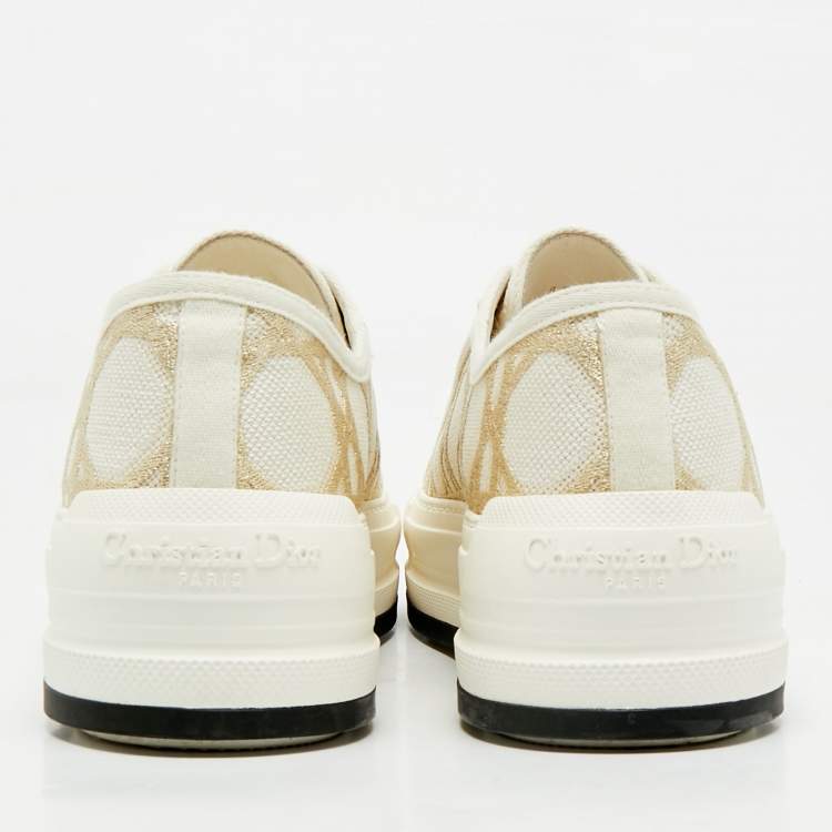 Pre Owned Dior Off White/Gold Macro Cannage Canvas Walk'n'Dior Sneakers Size 39.5
