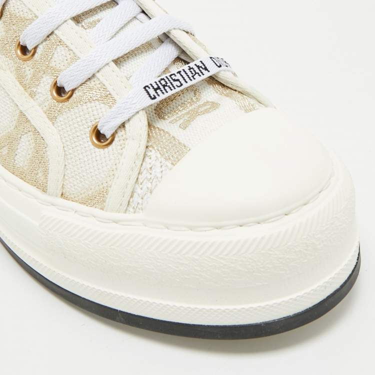 Pre Owned Dior Off White/Gold Macro Cannage Canvas Walk'n'Dior Sneakers Size 39.5