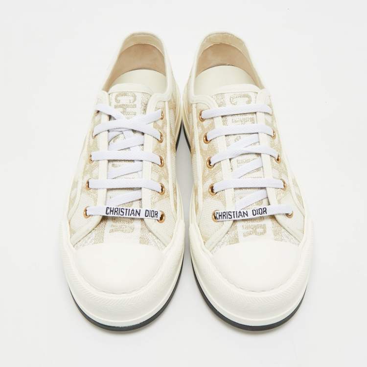 Pre Owned Dior Off White/Gold Macro Cannage Canvas Walk'n'Dior Sneakers Size 39.5