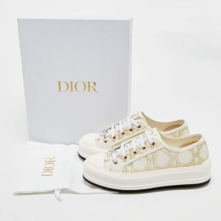 Pre Owned Dior Off White/Gold Macro Cannage Canvas Walk'n'Dior Sneakers Size 39.5