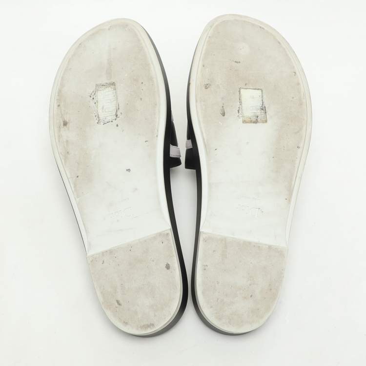 Pre Owned Dior Black/Light Pink Leather Marina Flat Slides Size 38