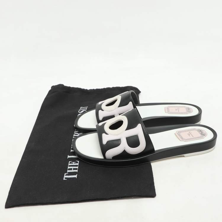 Pre Owned Dior Black/Light Pink Leather Marina Flat Slides Size 38