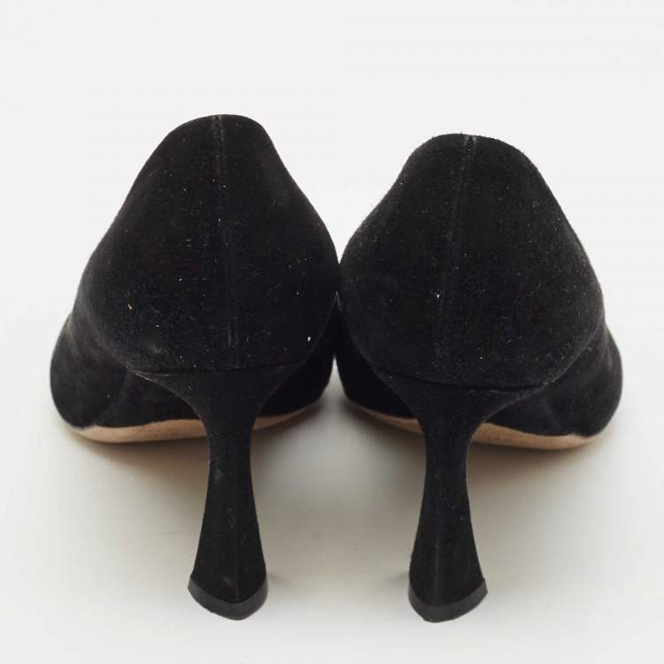 Pre Owned Dior Black/White Suede Houndstooth Buckle Pointed Toe Pumps Size 37.5