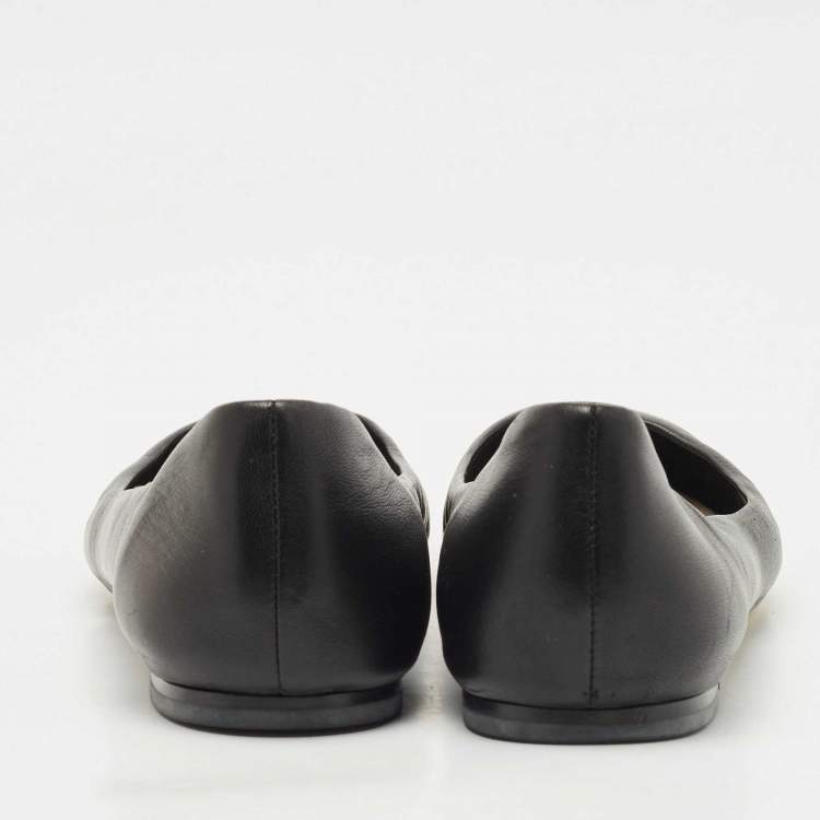 Pre Owned Dior Black Leather Metal Cap Pointed Toe Ballet Flats Size 38