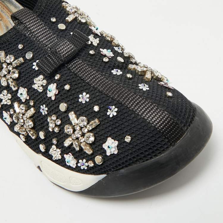 Pre Owned Dior Black Mesh Crystal Embellished Fusion Sneakers Size 36.5