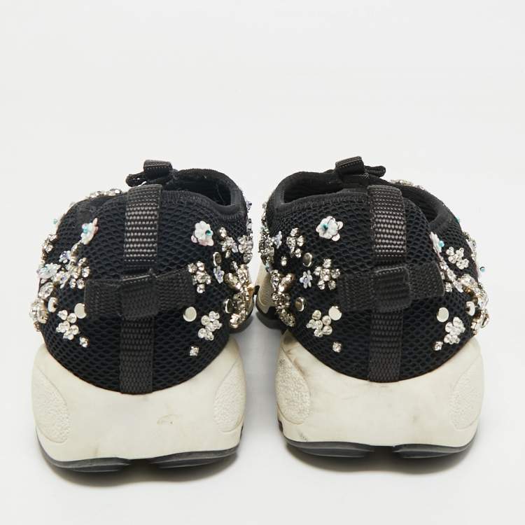 Pre Owned Dior Black Mesh Crystal Embellished Fusion Sneakers Size 36.5