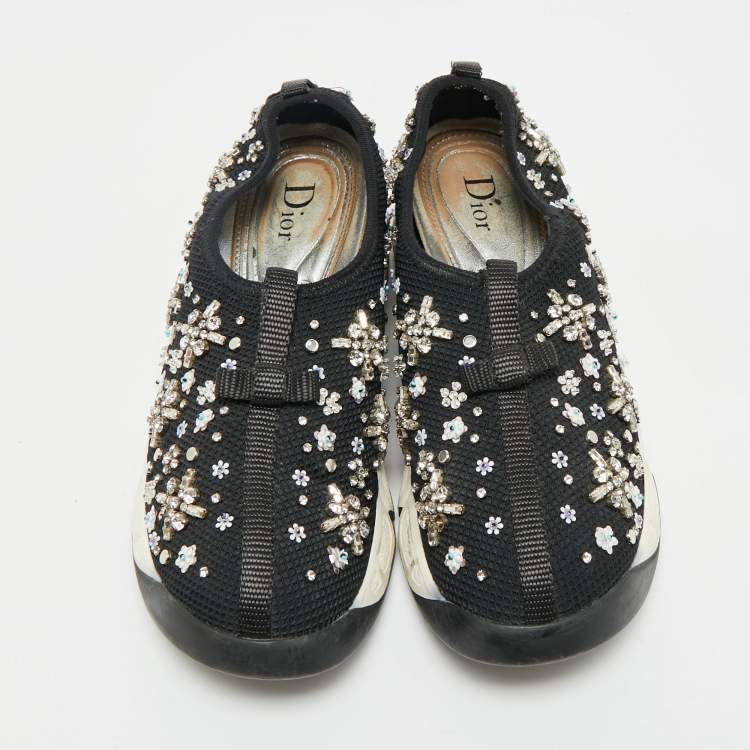 Pre Owned Dior Black Mesh Crystal Embellished Fusion Sneakers Size 36.5