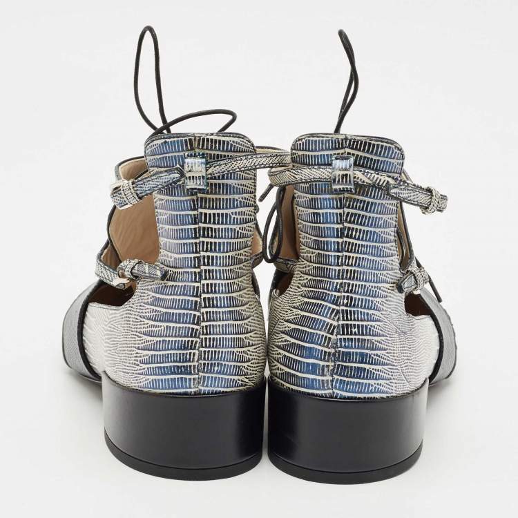 Pre Owned Dior Black Croc and Lizard Embossed Leather Nomade Pointy Ankle Length Boots Size 39