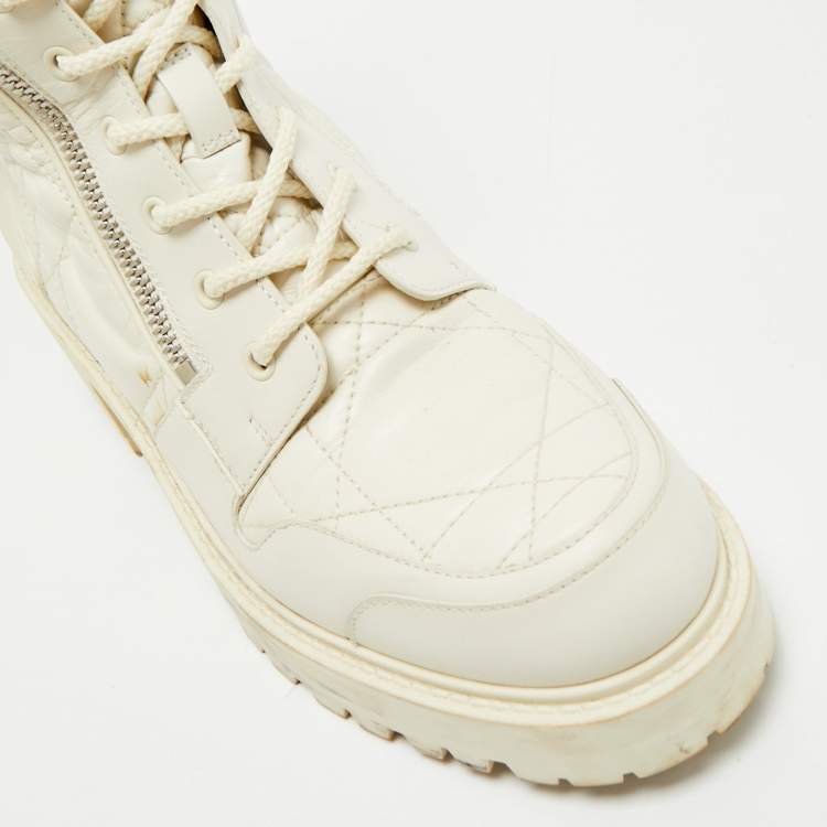Pre Owned Dior Cream Leather Quilted Cannage D-unit Ankle Length Boots Size 41