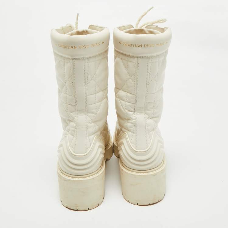 Pre Owned Dior Cream Leather Quilted Cannage D-unit Ankle Length Boots Size 41
