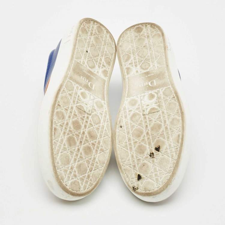 Pre Owned Dior Blue/Brown Leather And PVC Floral Embellished Slip On Sneaker Size 38