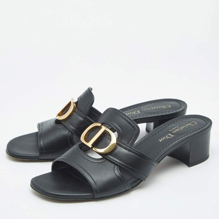 Pre Owned Dior Black Leather 30 Montaigne Slide Sandals Size 39