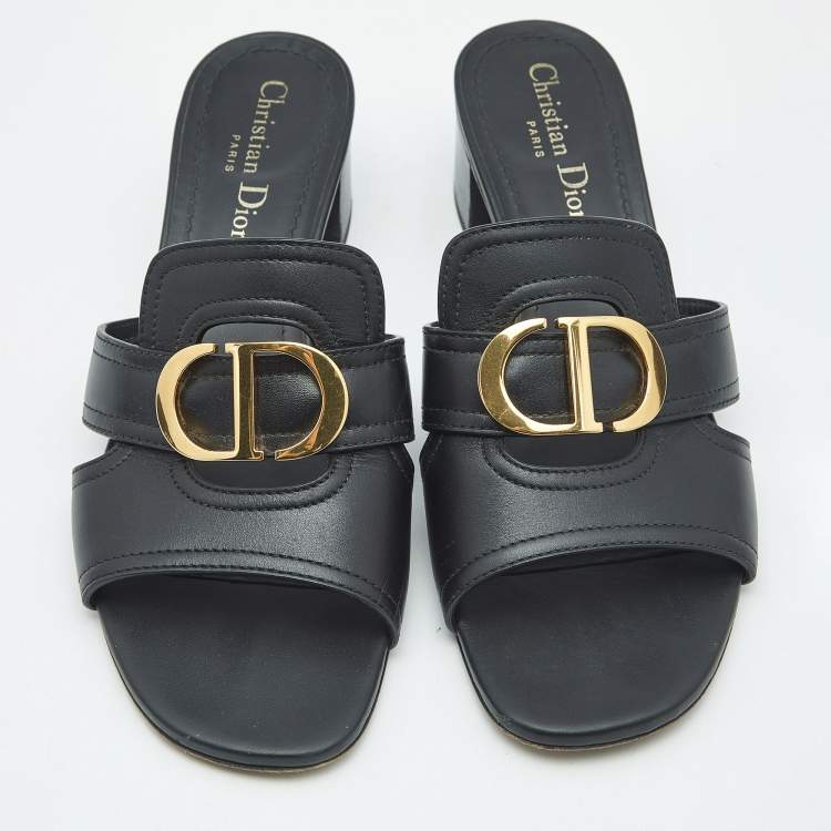 Pre Owned Dior Black Leather 30 Montaigne Slide Sandals Size 39