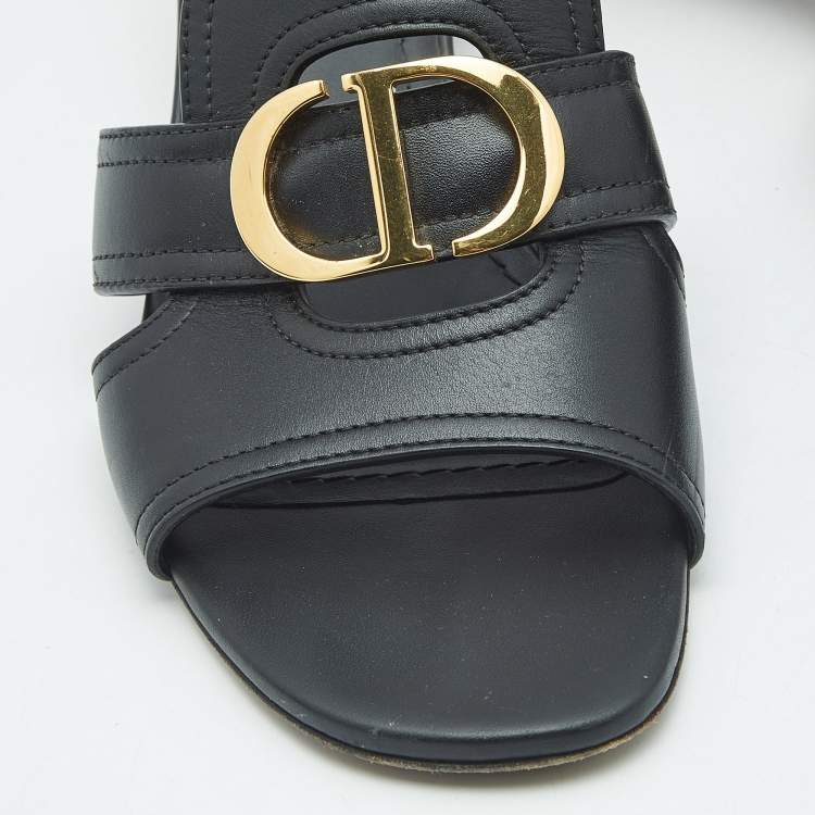 Pre Owned Dior Black Leather 30 Montaigne Slide Sandals Size 39