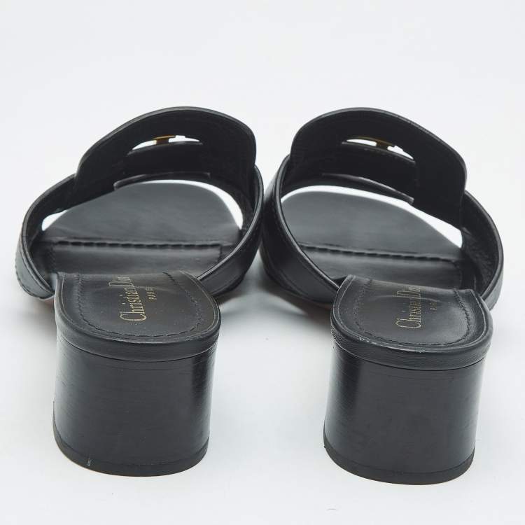 Pre Owned Dior Black Leather 30 Montaigne Slide Sandals Size 39
