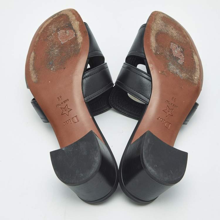 Pre Owned Dior Black Leather 30 Montaigne Slide Sandals Size 39