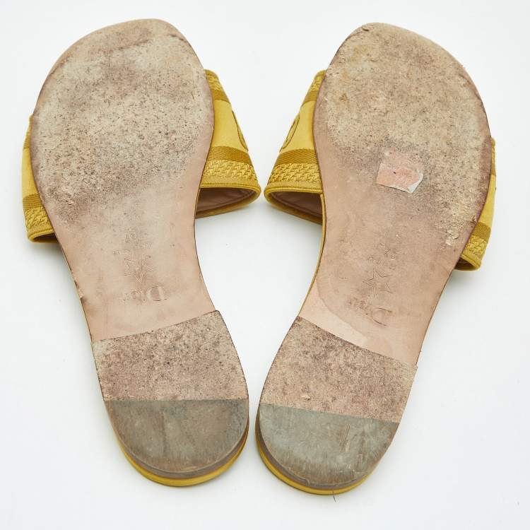 Pre Owned Dior Yellow Embroidered Canvas Dway Flat Slides Size 37