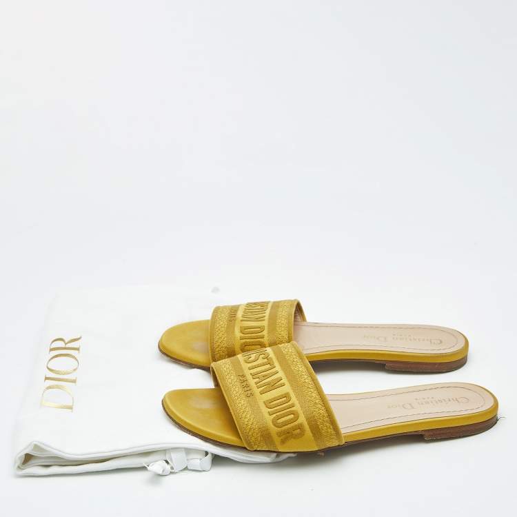 Pre Owned Dior Yellow Embroidered Canvas Dway Flat Slides Size 37