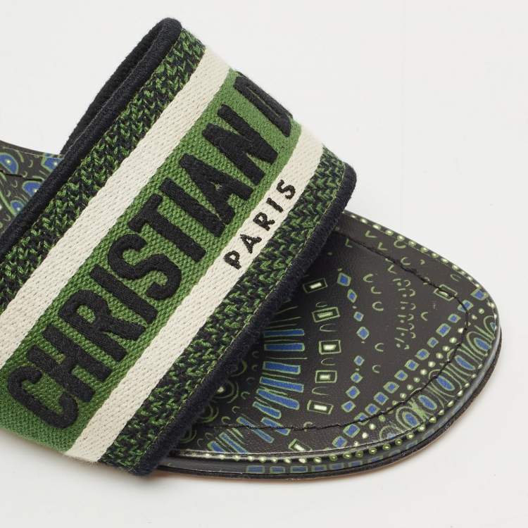 Pre Owned Dior Green Embroidered Canvas Dway Slide Sandals Size 39