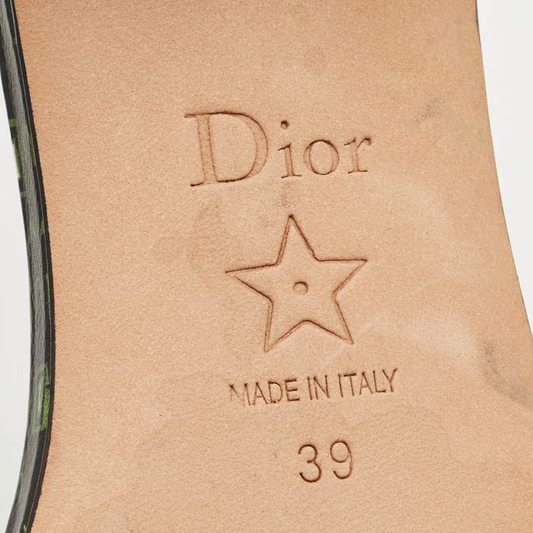 Pre Owned Dior Green Embroidered Canvas Dway Slide Sandals Size 39