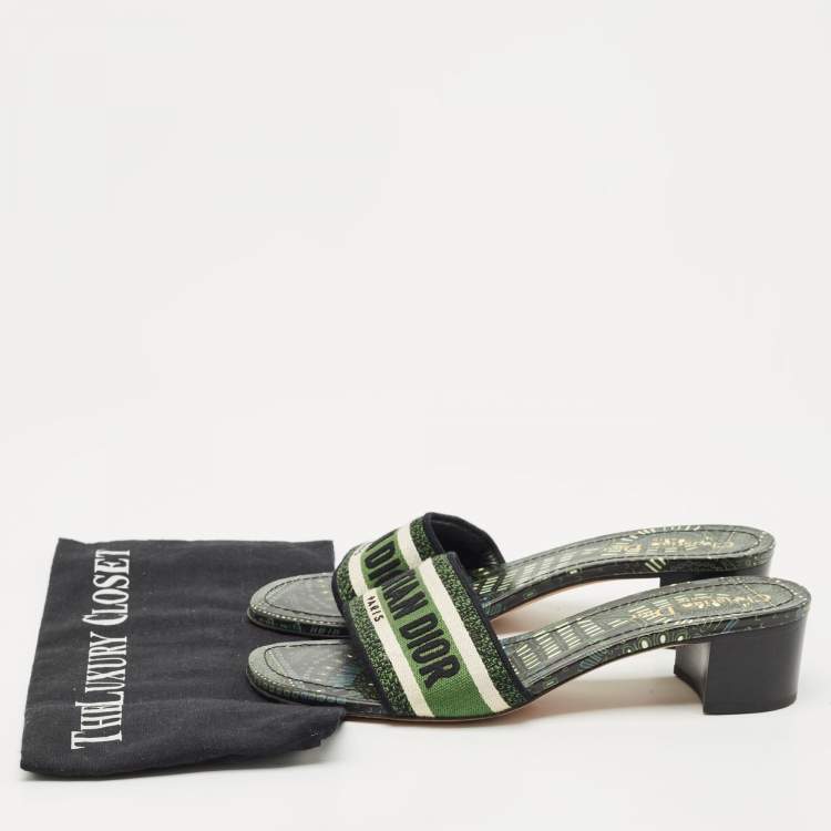 Pre Owned Dior Green Embroidered Canvas Dway Slide Sandals Size 39