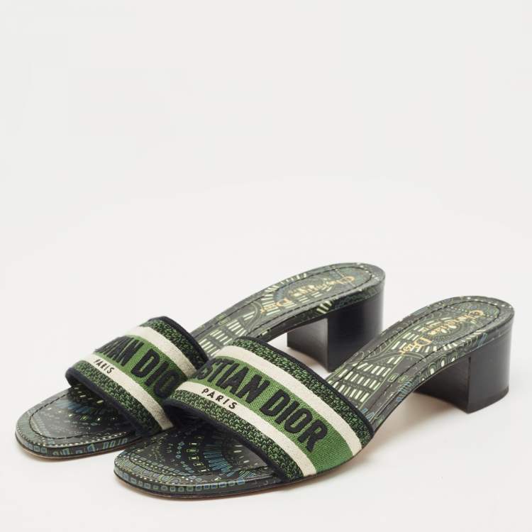 Pre Owned Dior Green Embroidered Canvas Dway Slide Sandals Size 39