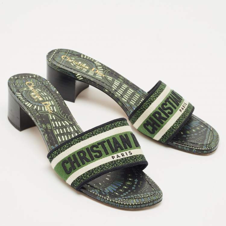 Pre Owned Dior Green Embroidered Canvas Dway Slide Sandals Size 39