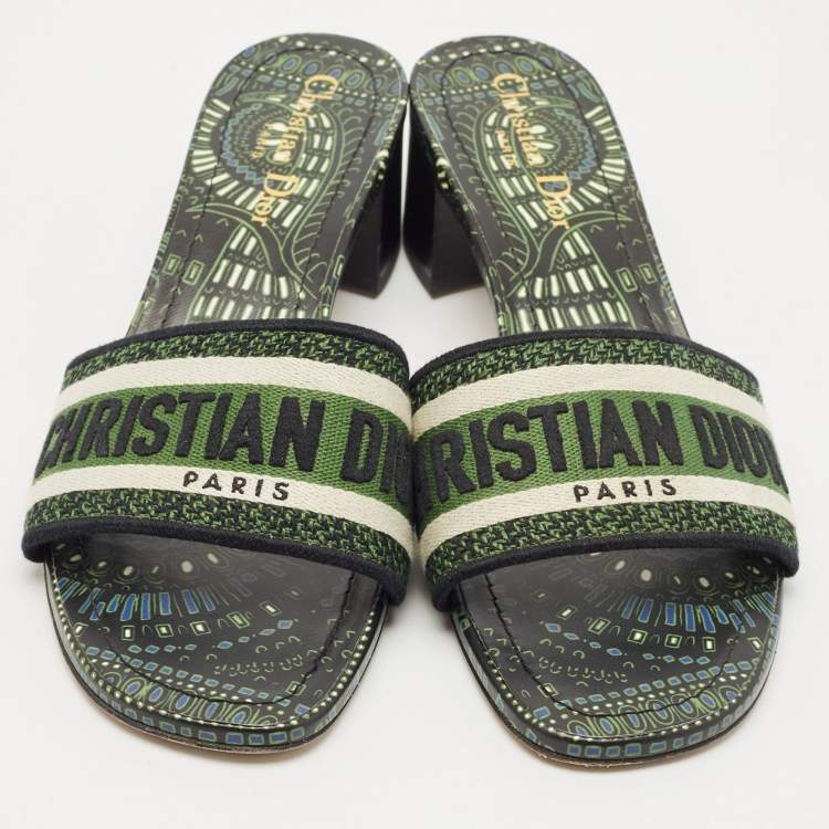 Pre Owned Dior Green Embroidered Canvas Dway Slide Sandals Size 39