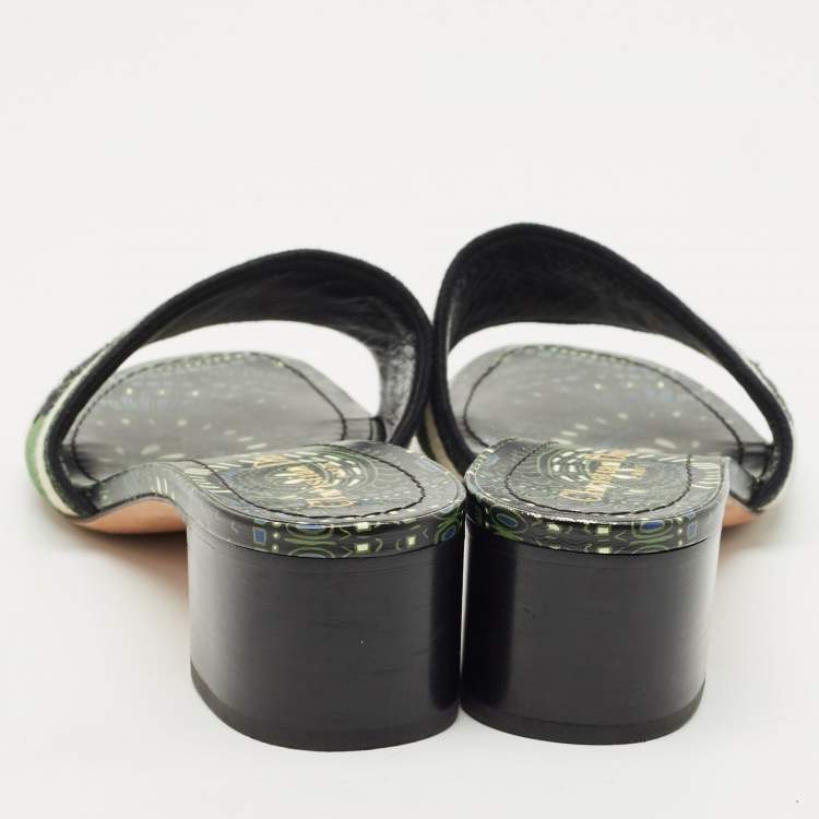 Pre Owned Dior Green Embroidered Canvas Dway Slide Sandals Size 39