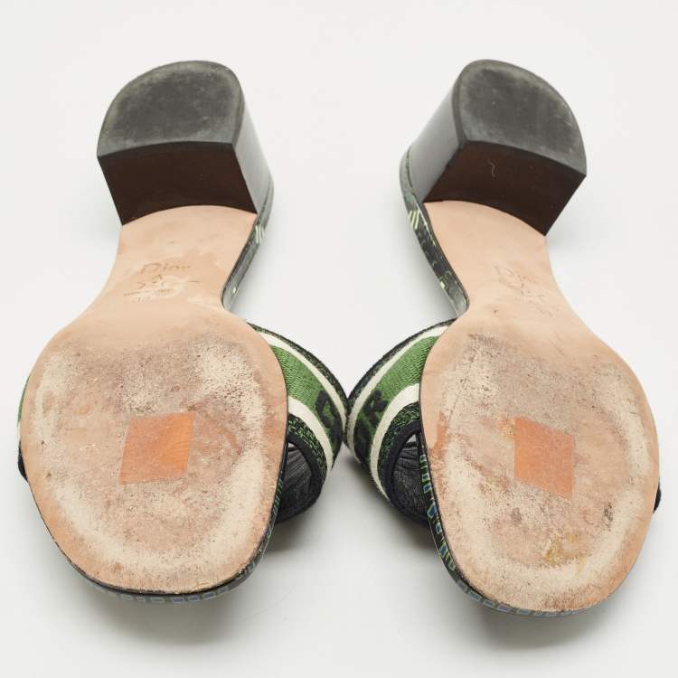 Pre Owned Dior Green Embroidered Canvas Dway Slide Sandals Size 39