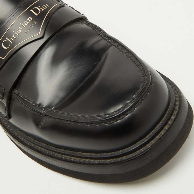 Pre Owned Dior Black Brushed Leather Boy Platform Slip On Loafers Size 37