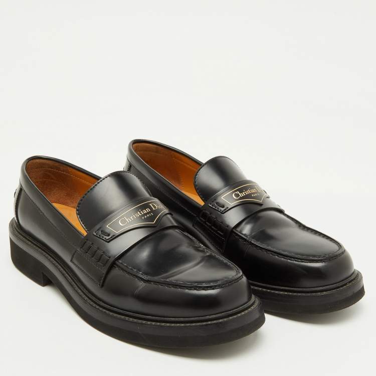 Pre Owned Dior Black Brushed Leather Boy Platform Slip On Loafers Size 37