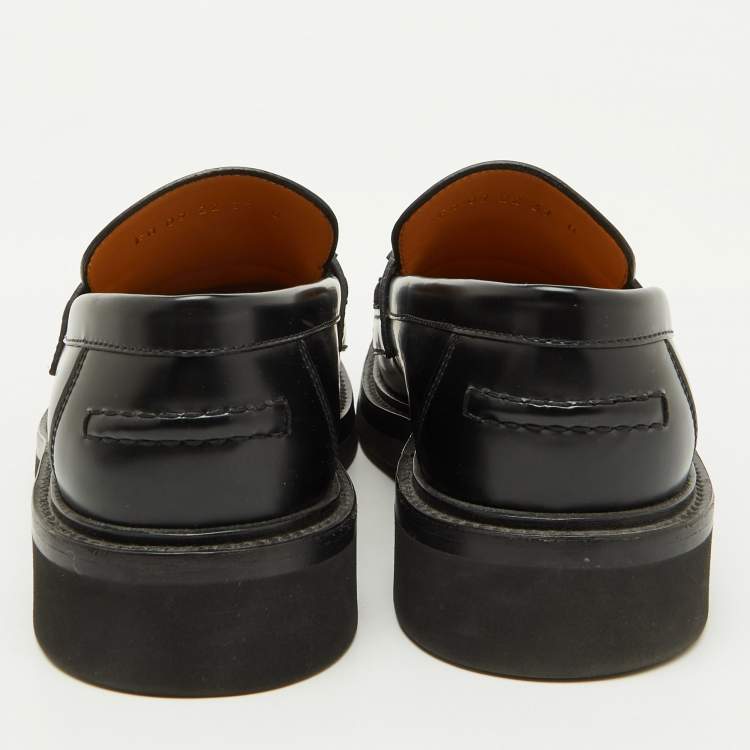 Pre Owned Dior Black Brushed Leather Boy Platform Slip On Loafers Size 37