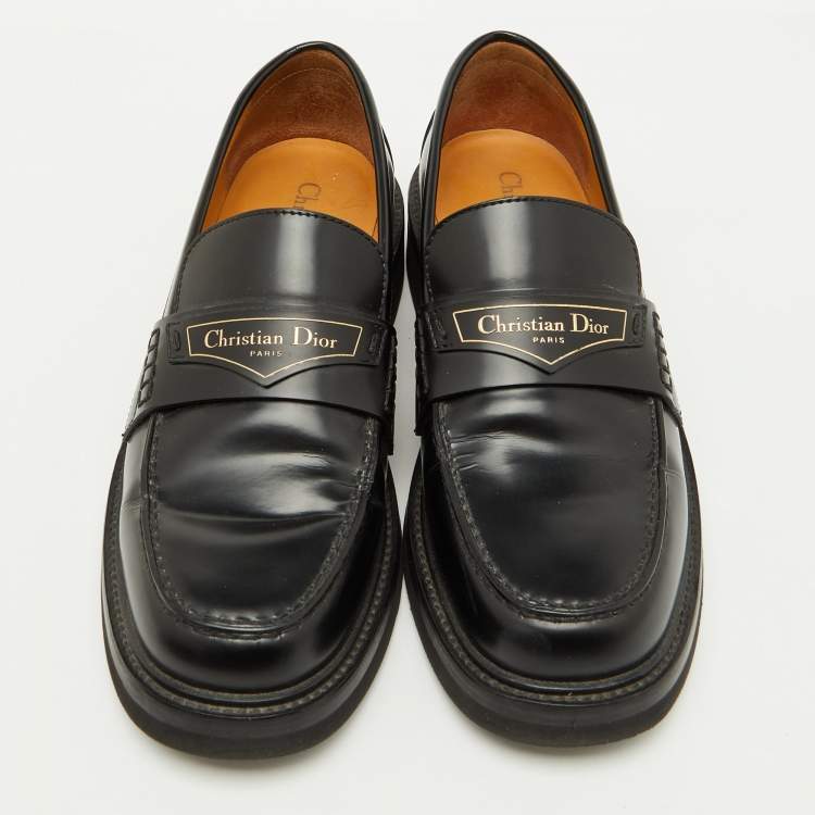 Pre Owned Dior Black Brushed Leather Boy Platform Slip On Loafers Size 37