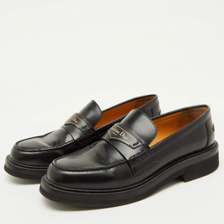 Pre Owned Dior Black Brushed Leather Boy Platform Slip On Loafers Size 37