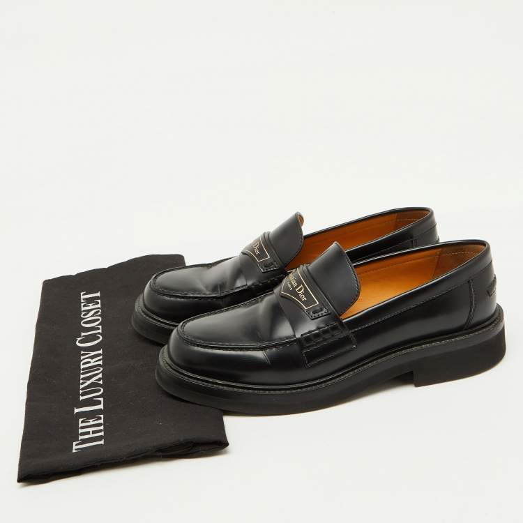 Pre Owned Dior Black Brushed Leather Boy Platform Slip On Loafers Size 37